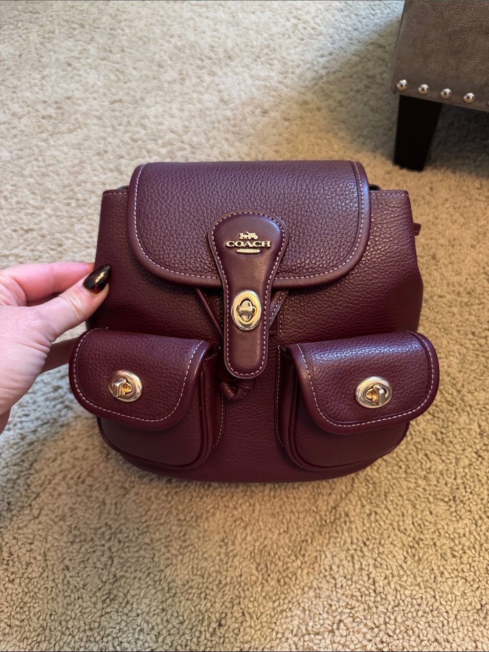 Coach Burgundy Pebbled Leather Mini Backpack